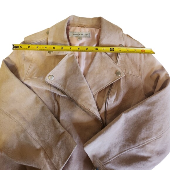 Pamela McCoy Women’s Pink Suede Leather Biker Jacket XS – Ruffle Hem Designer - Picture 7 of 16